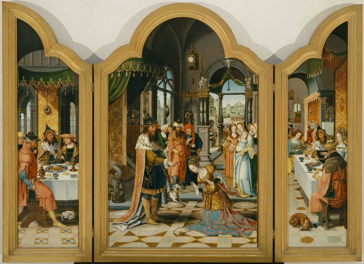 Berättelsen om David och Batseba, Triptyk (målning på trä) av Herri met de (c.1510 p.1550) Bles