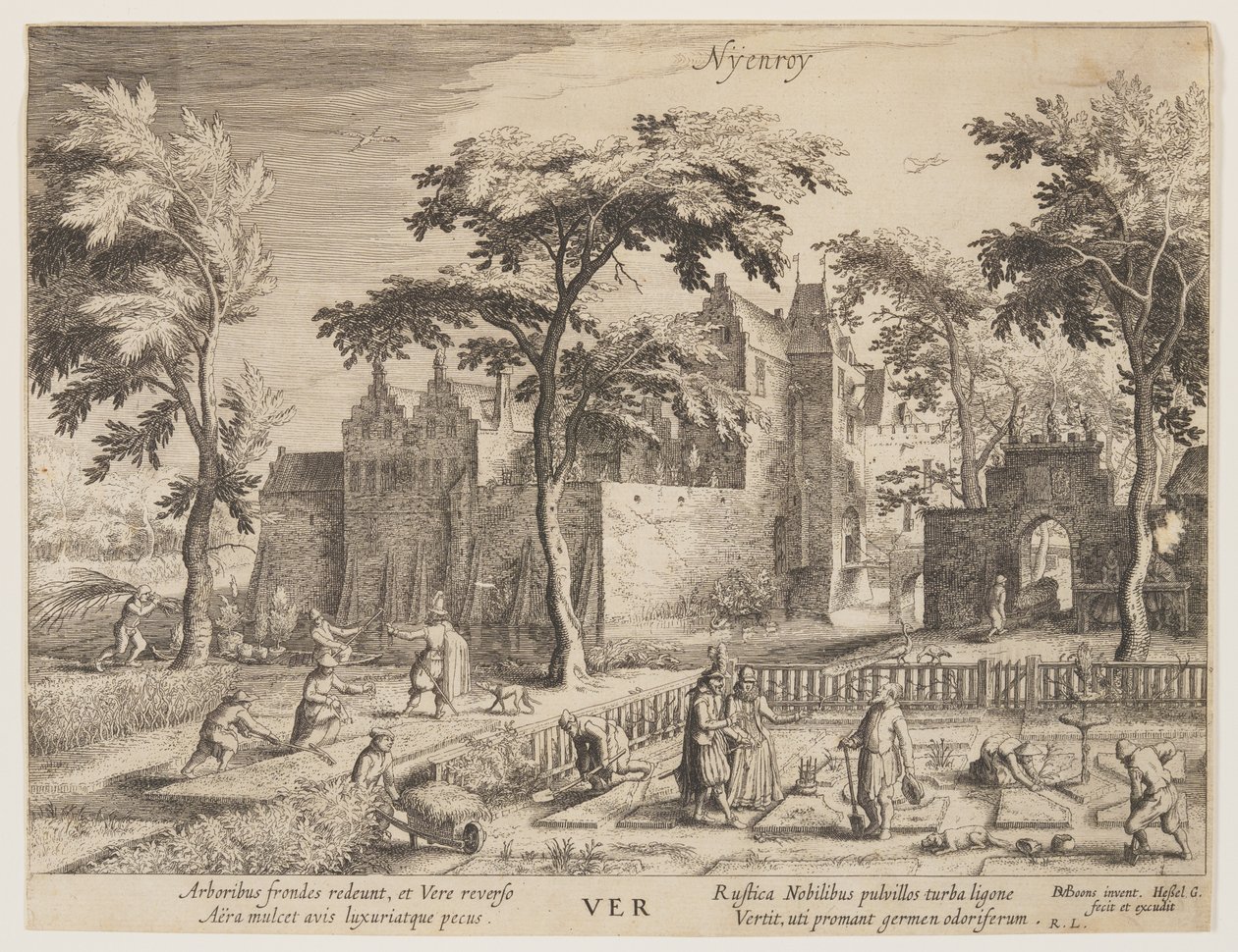 Nyenroy - Vår, från Årstiderna, utsikt över slott i närheten av Amsterdam av Hessel Gerritsz