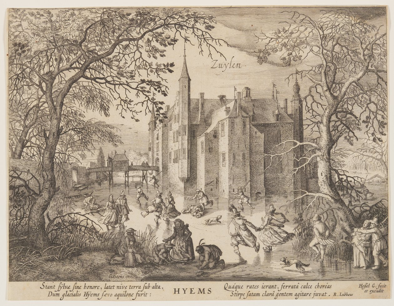 Zuylen - Vinter, från The Seasons, Vy över slott i närheten av Amsterdam av Hessel Gerritsz