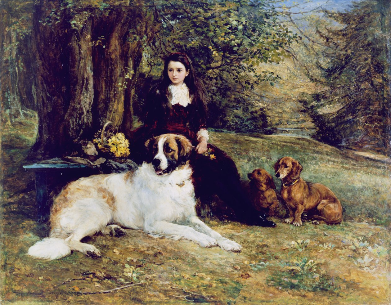 Flicka med hund, 1884 av Heywood Hardy
