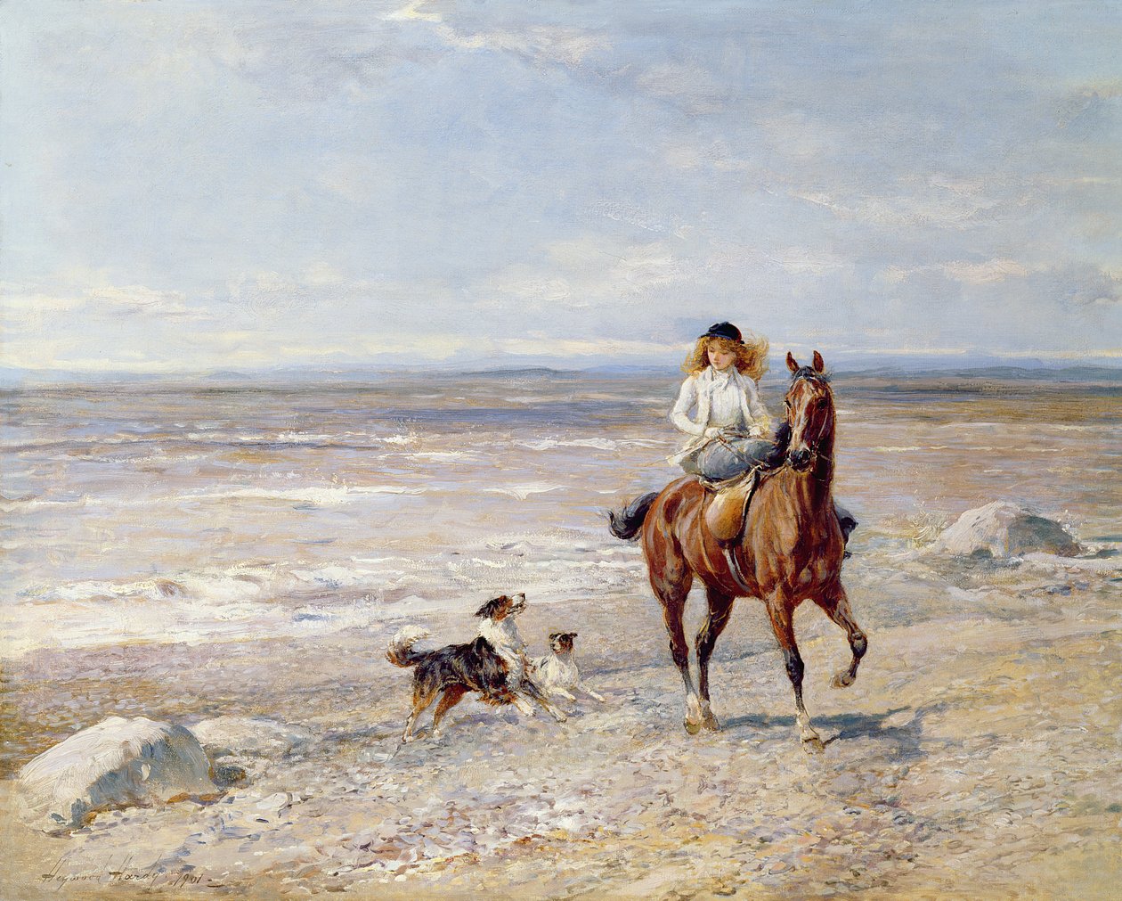 Ponnyridning på stranden av Heywood Hardy