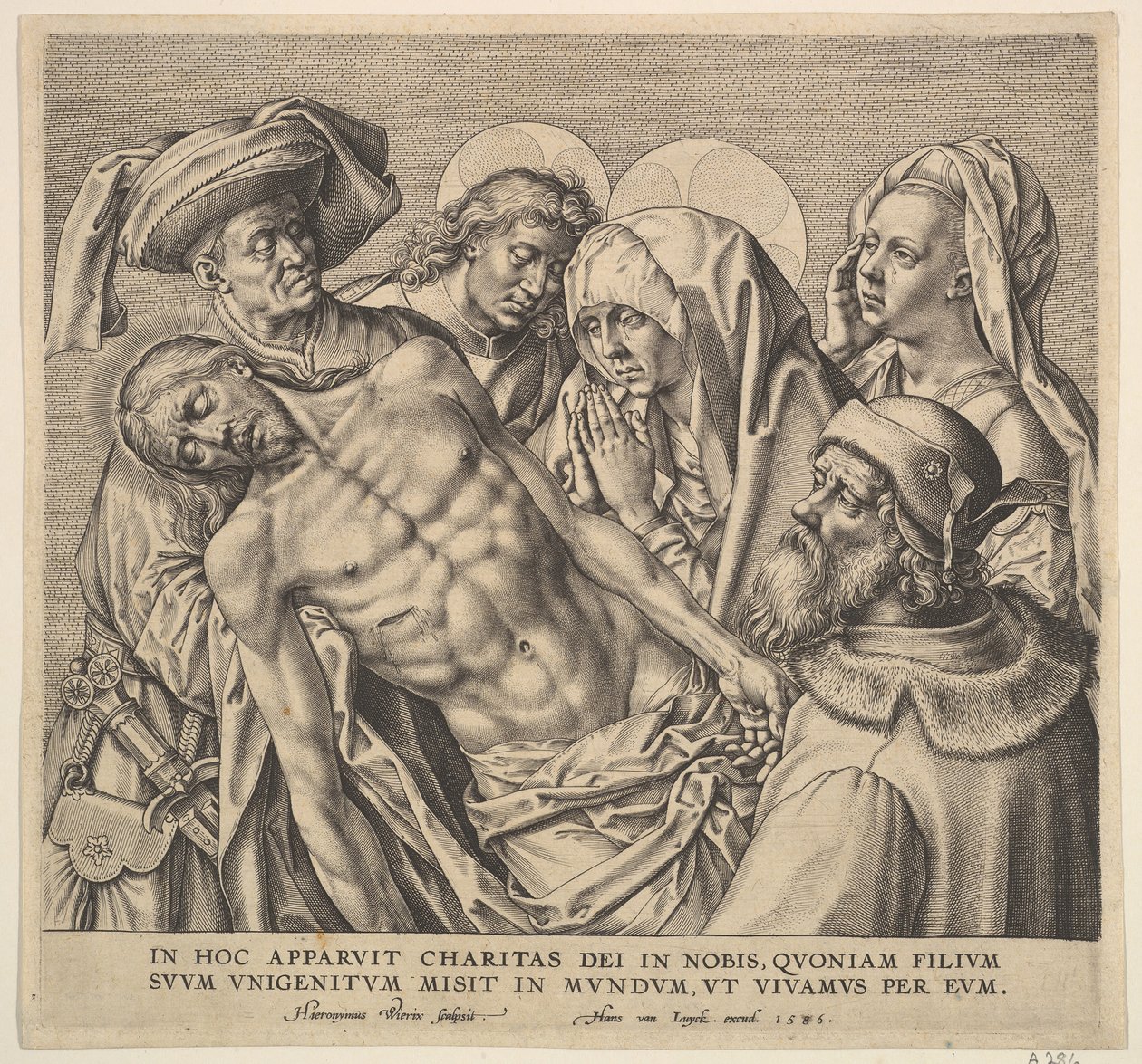 Bär Kristi kropp, 1586. av Hieronymous Wierix