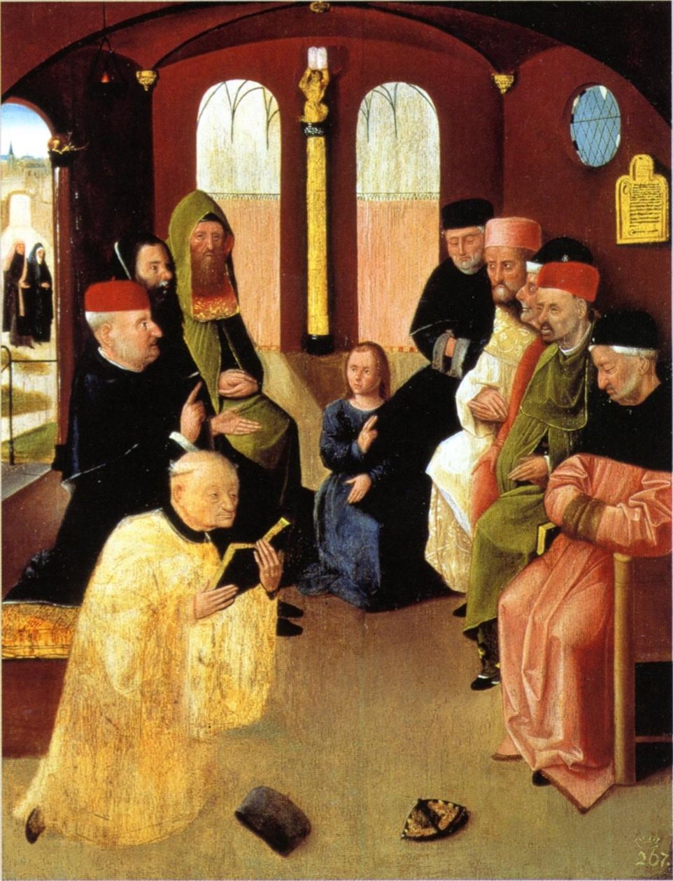 Christs dispute with the doctors in the temple, after restoration av Hieronymus Bosch
