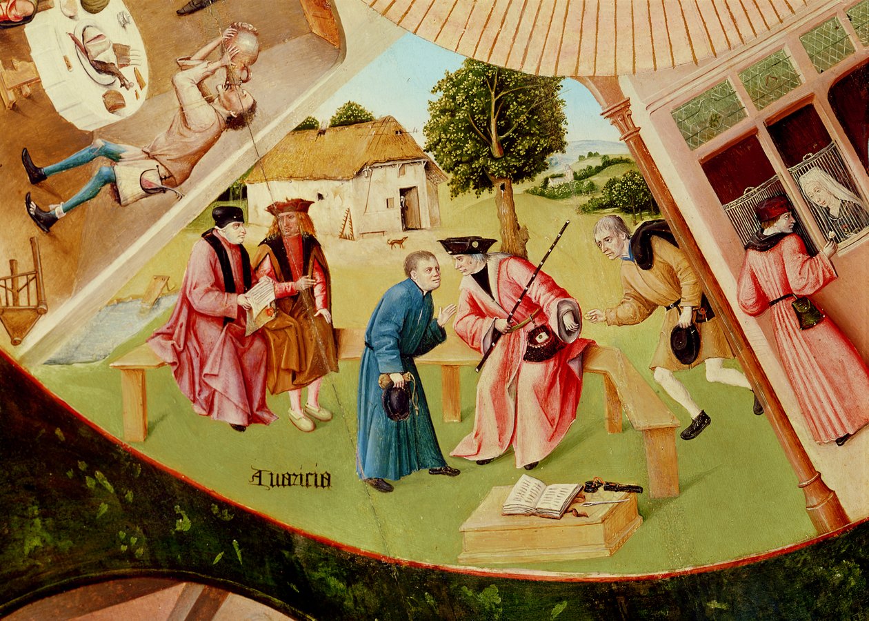 Girighet, detalj från tabellen över de sju dödssynderna och de fyra sista sakerna, ca 1480 (olja på trä) (se även 169586) av Hieronymus Bosch