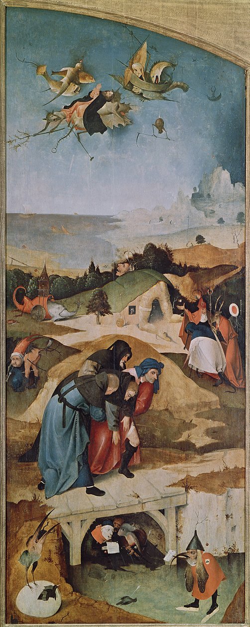Venstre fløj af Triptych of the Temptation of St. Anthony (se 159327) swed av Hieronymus Bosch