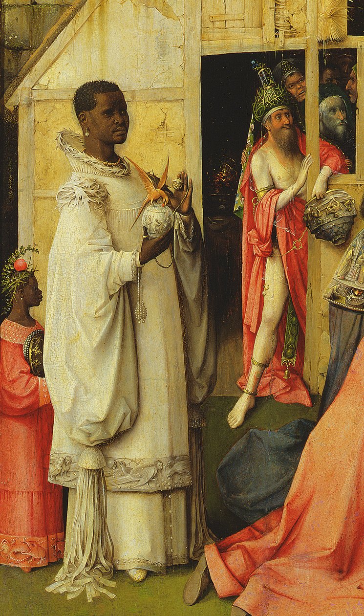 The Adoration of the Magi, detalj av en av kungarna, 1510 olja på paneldetalj av 3427 av Hieronymus Bosch