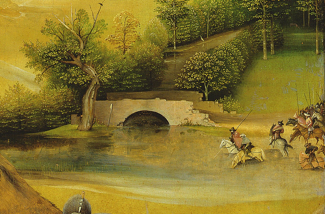 The Adoration of the Magi, detalj av bakgrunden, 1510 olja på paneldetalj av 3427 av Hieronymus Bosch