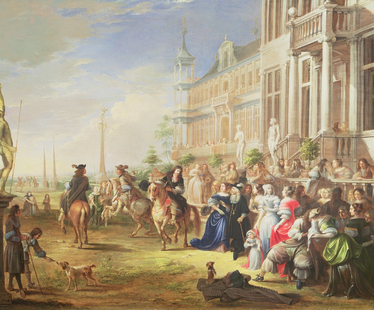 Ett elegant företag före ett palats, 1668 av Hieronymus Janssens