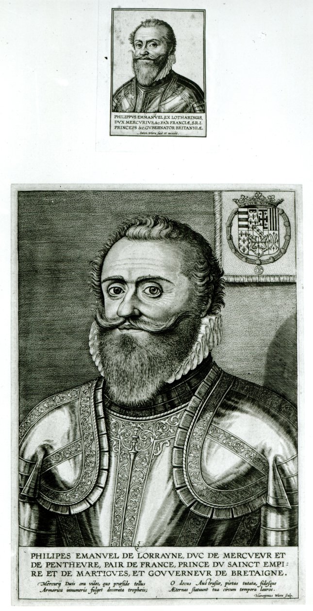 Porträtt av Philippe-Emmanuel de Lorraine, hertig de Mercoeur (1558-1602) av Hieronymus or Jerome Wierix