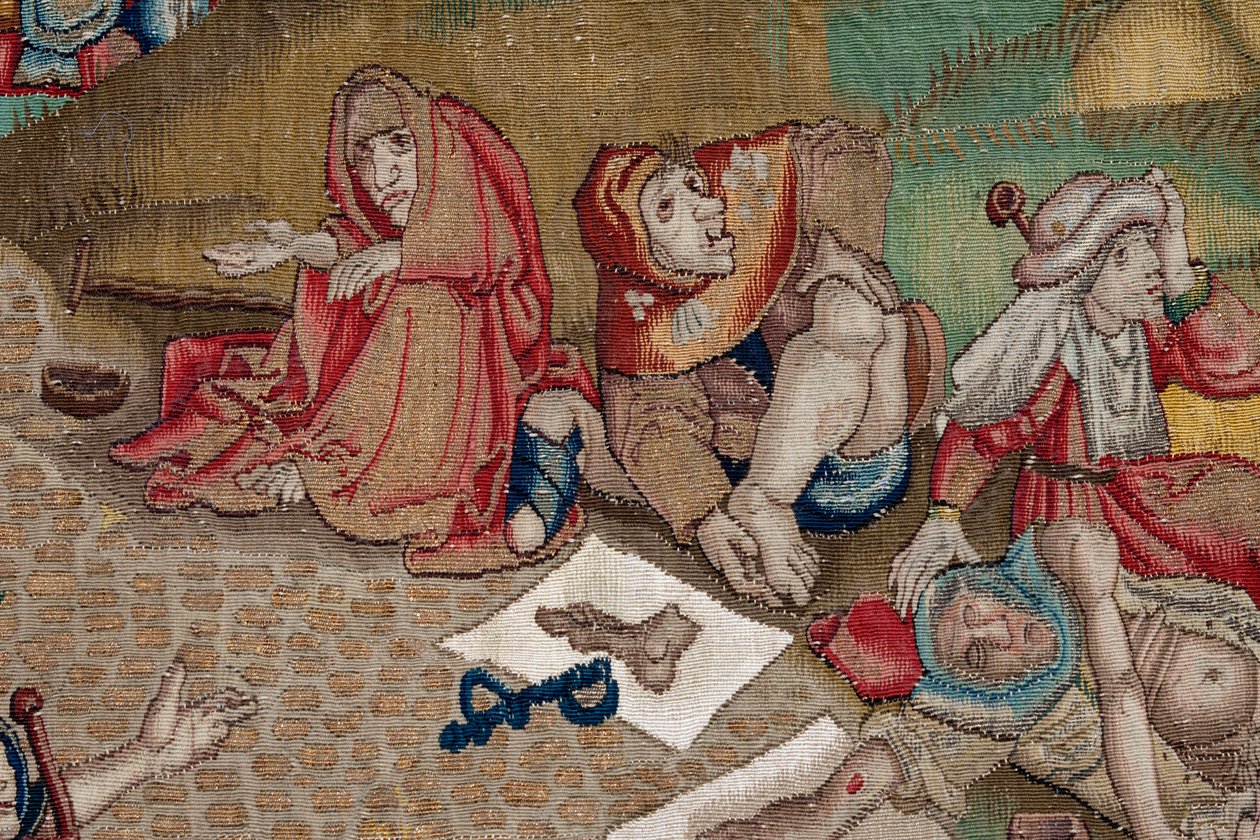 Gobeläng inspirerad av Hieronymus Boschs verk, ca 1560 (guld, silver, siden och ull) av Hieronymus (after) Bosch