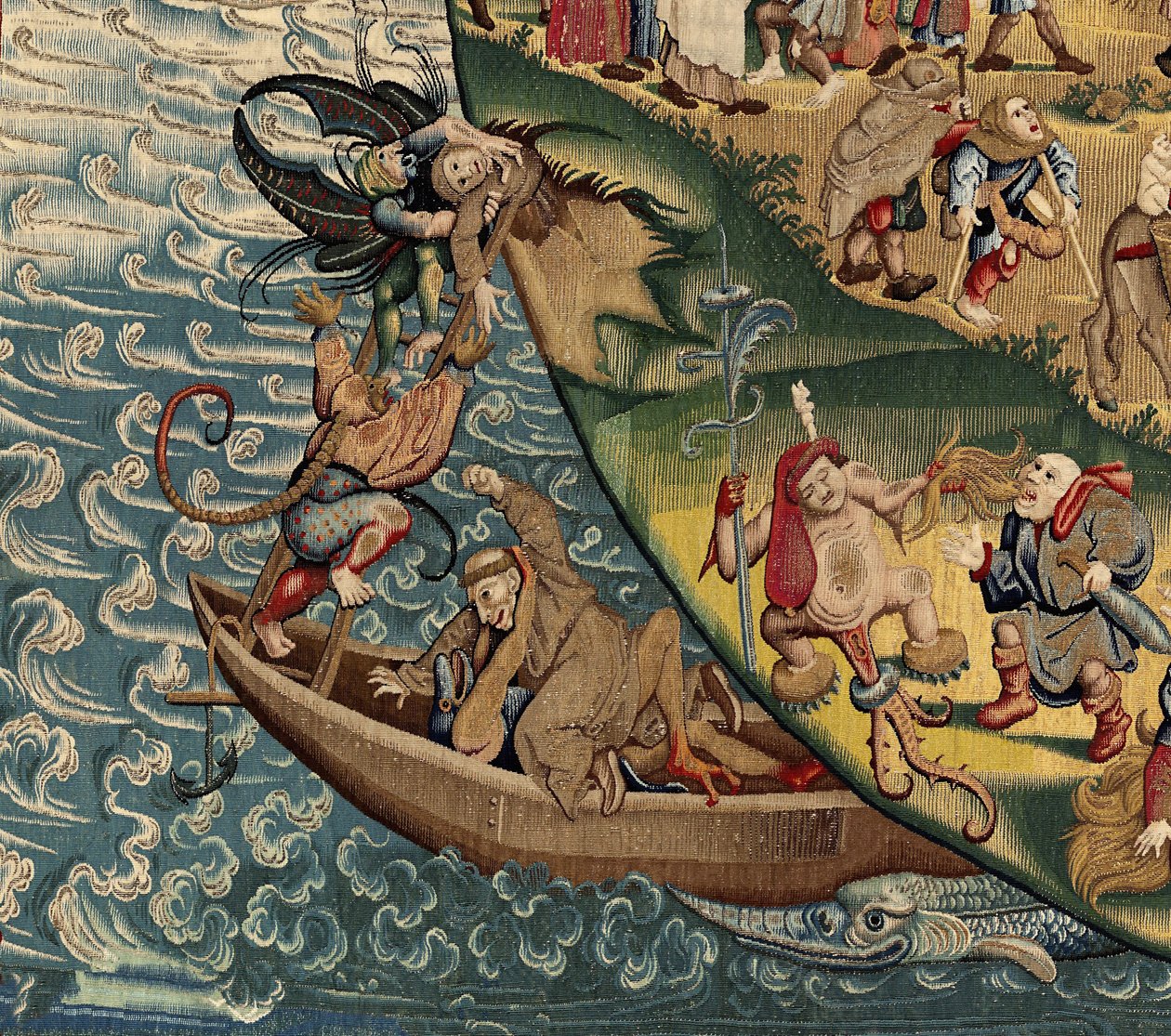Gobeläng inspirerad av Hieronymus Boschs verk, ca 1560 (guld, silver, siden och ull) av Hieronymus (after) Bosch