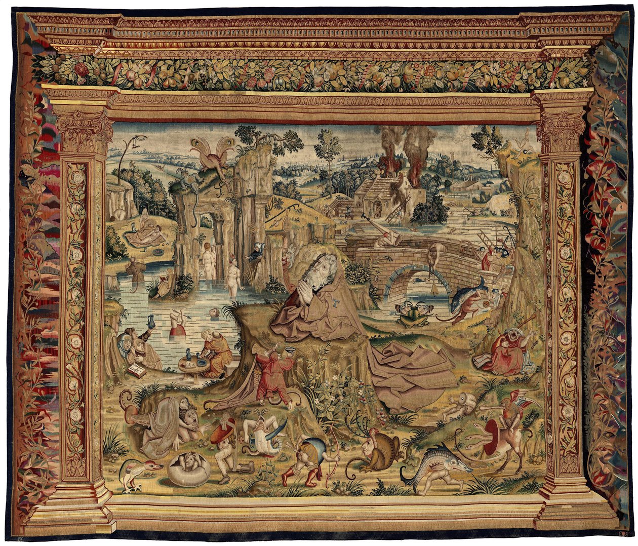 Tapestry inspirerad av arbetet av Hieronymus Bosch, c.1560 (guld, silver, siden och ull) av Hieronymus (after) Bosch