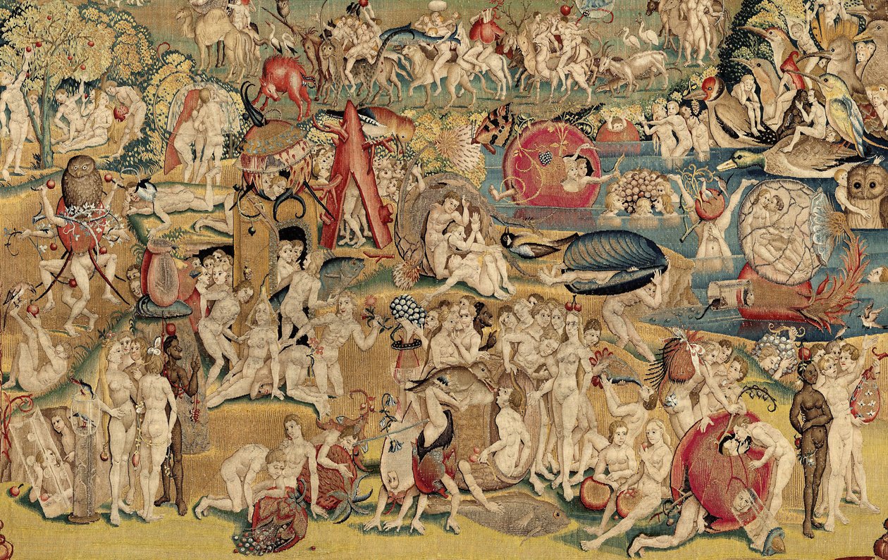 The Garden of Earthly Delights. ca. 1560 (gobeläng) av Hieronymus (after) Bosch