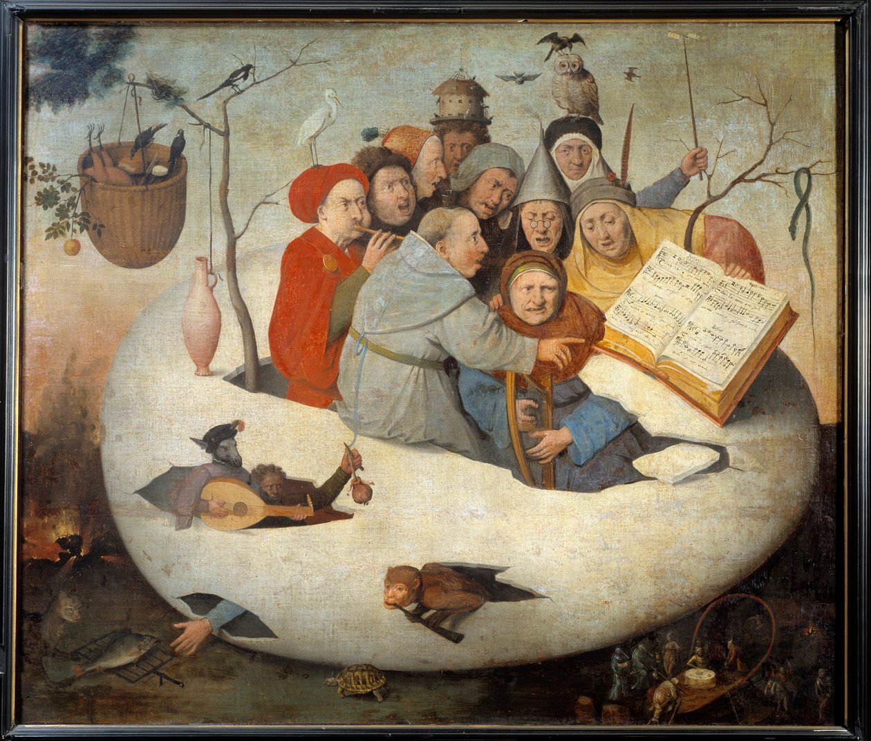 Konserten i ägget Satir av alkemi symboliserad av det filosofiska ägget. Målning efter Hieronymus Van Aeken (Aken) dit Jerome Bosch (1450-1516) 1400-talet sön. 1,08x1,26 m Lille, musee des Beaux Arts. - Konserten i ägget. Satir av alkemi sym av Hieronymus (after) Bosch