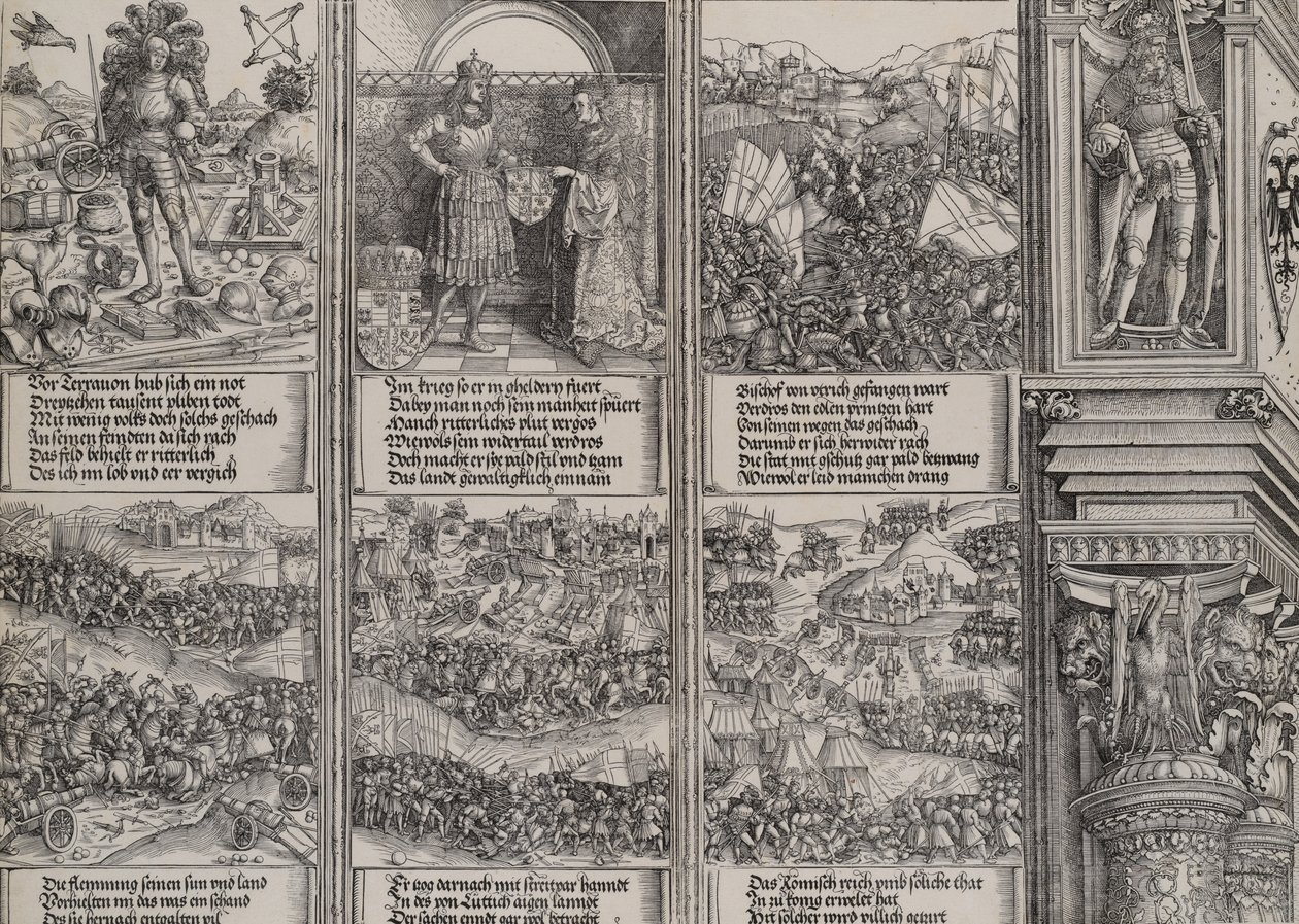 Trolovningen av Maria av Bourgogne, Young Maximilian, Kampen för den burgundiska framgången..., 1515. av Hieronymus Andreae