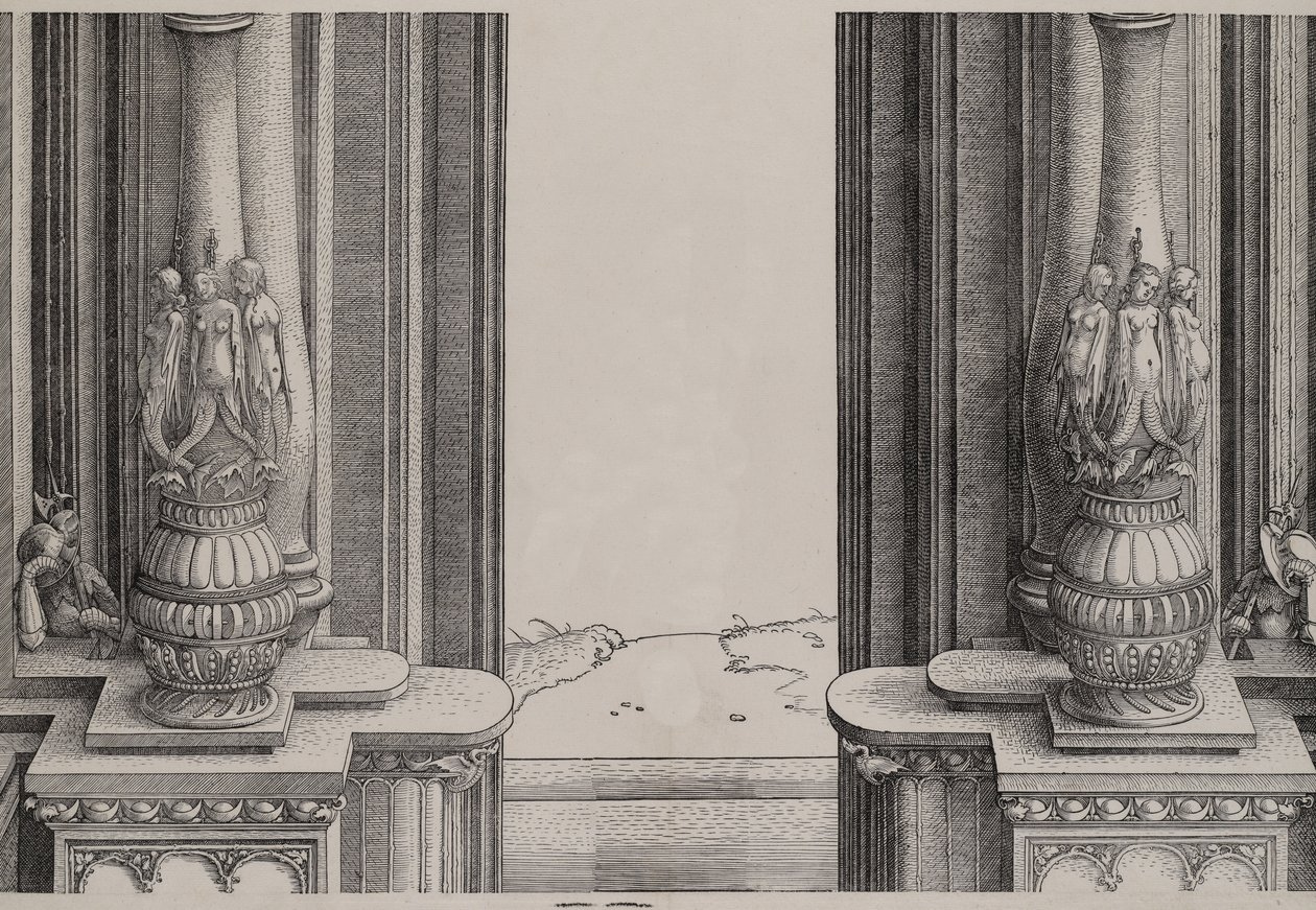 Den mellersta delen av ingången till centralportalen, kolumnerna dekorerade av sirener ..., 1515. av Hieronymus Andreae