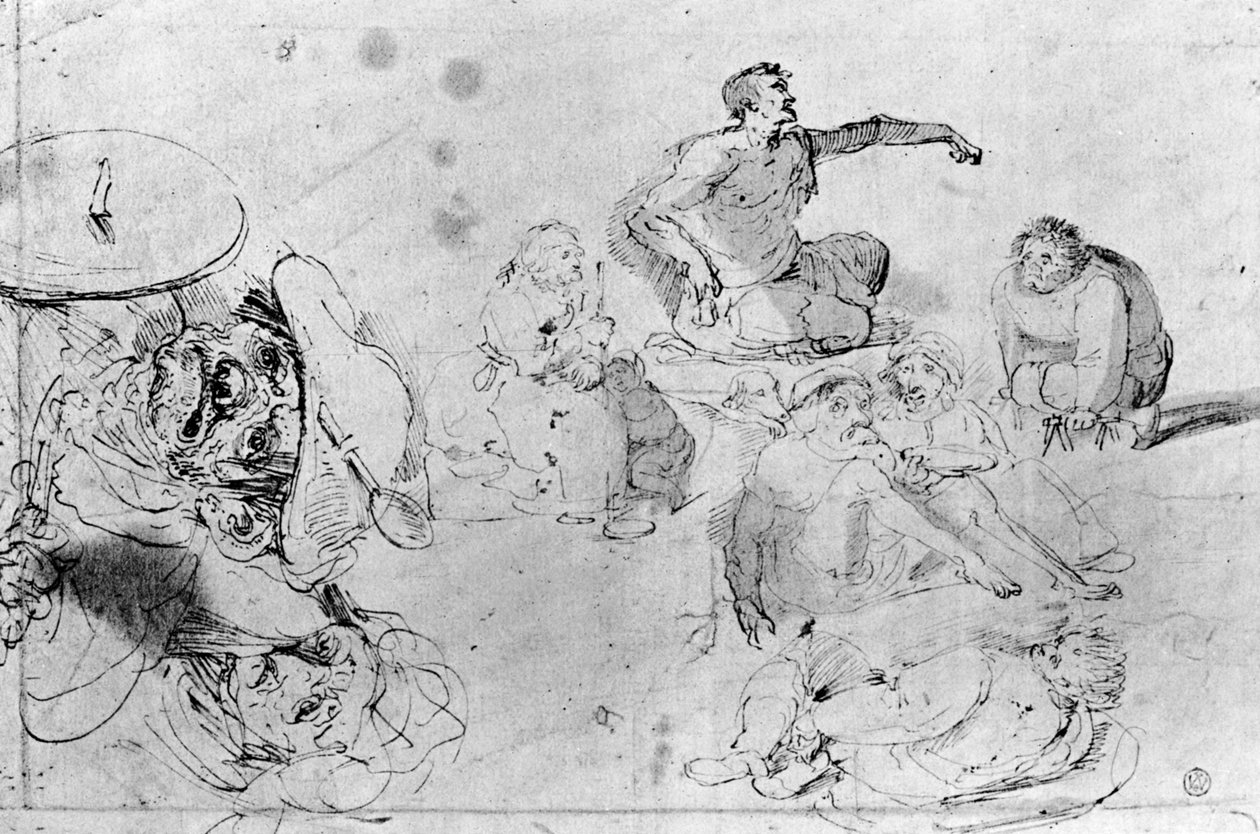 En sida med skisser, tillskriven Jerome Bosch av Hieronymus Bosch