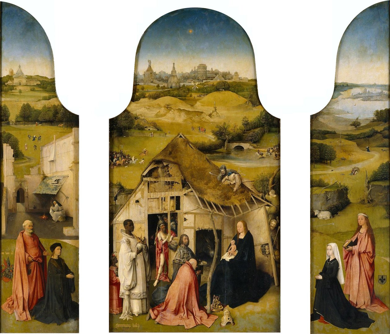 Heliga tre konungars tillbedjan, interiör (Sankt Peter med donator, Heliga tre konungars tillbedjan, Sankt Agnes med donator) av Hieronymus Bosch
