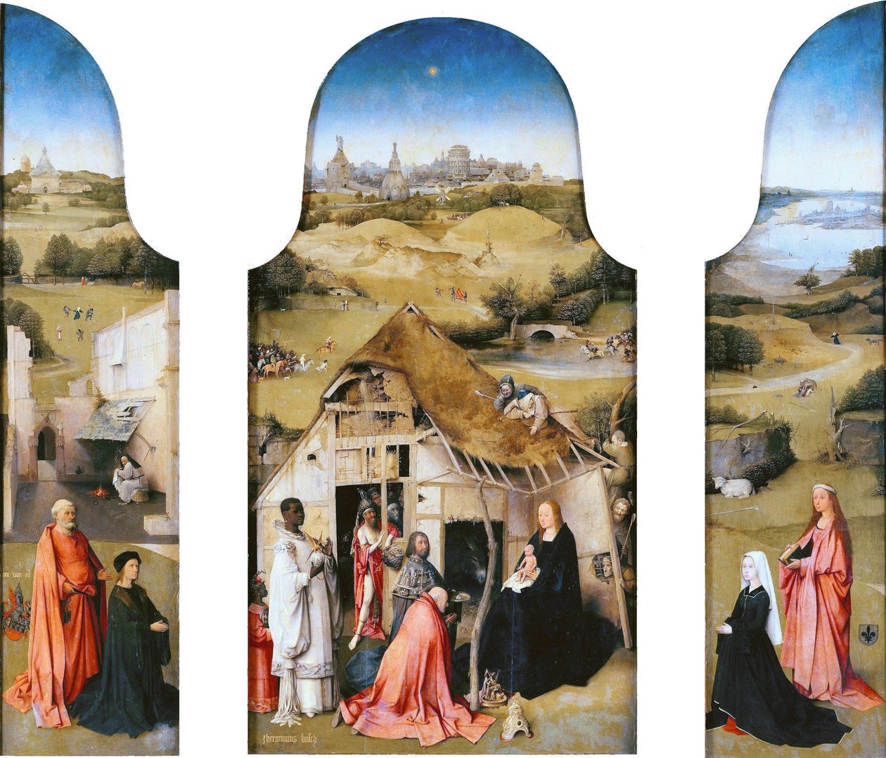 Heliga tre konungars tillbedjan, interiör (Sankt Peter med donator, Heliga tre konungars tillbedjan, Sankt Agnes med donator) av Hieronymus Bosch