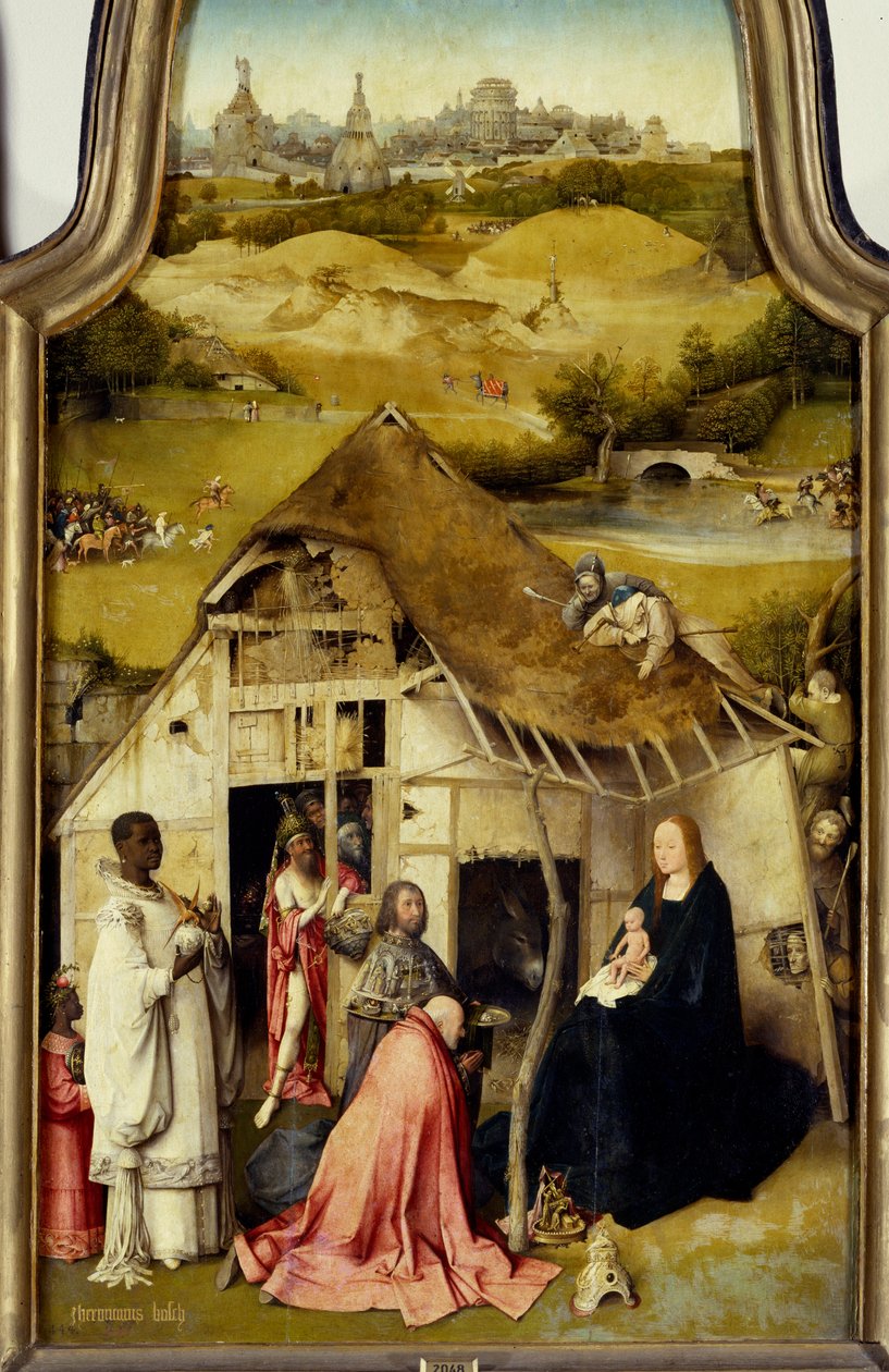 Tillbedjan av Triptych Magi. Detalj av den centrala panelen. Målning av Hieronymus Van Aken (Aken) dit Jerome Bosch (1450-1516). 1510-1511. Madrid. Pradomuseet. av Hieronymus Bosch