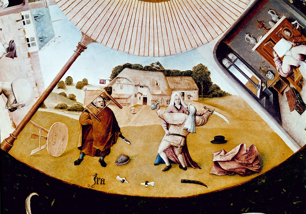 Ilska. Detalj av De sju dödssynderna och de fyra sista sakerna (olja på panel av Hieronymus Bosch