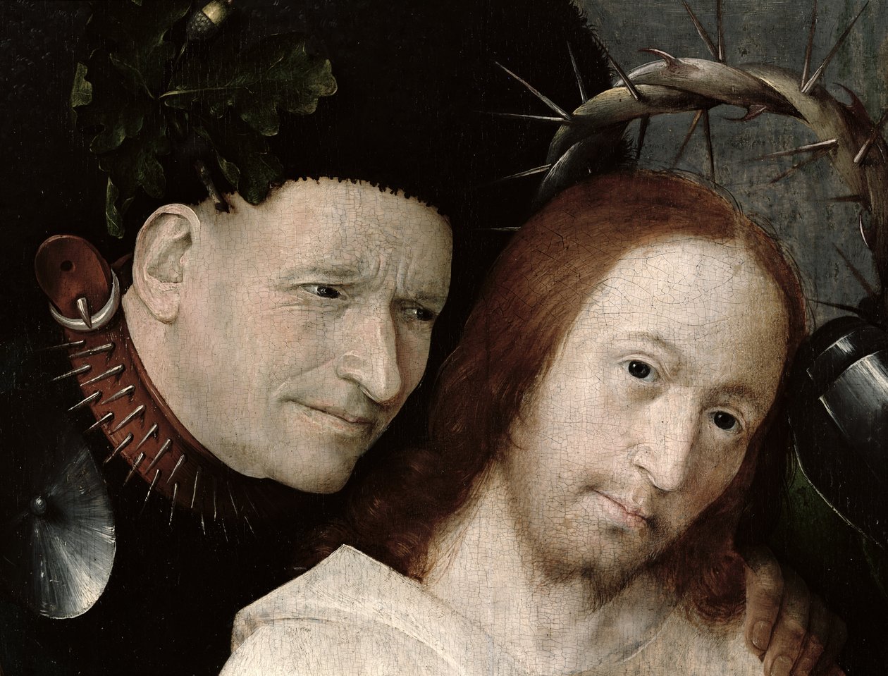 Christ Mocked (The Crowning with Thorns) c.1490-1500 (olja på panel) (detalj av 29114) av Hieronymus Bosch