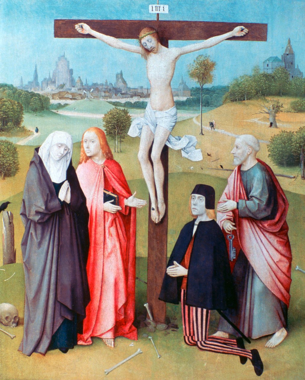 Kristus på korset med givare och heliga, c1480-1516 av Hieronymus Bosch