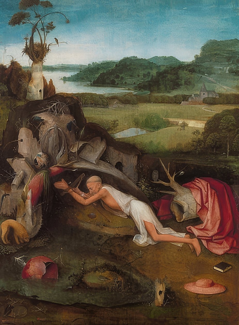 Sankt Jerome i öknen. Omkring 1490 av Hieronymus Bosch