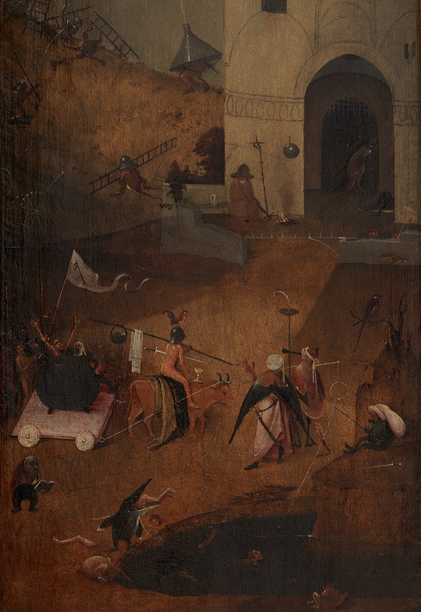 Detalj av den högra panelen i den sista domen (olja på panel) av Hieronymus Bosch