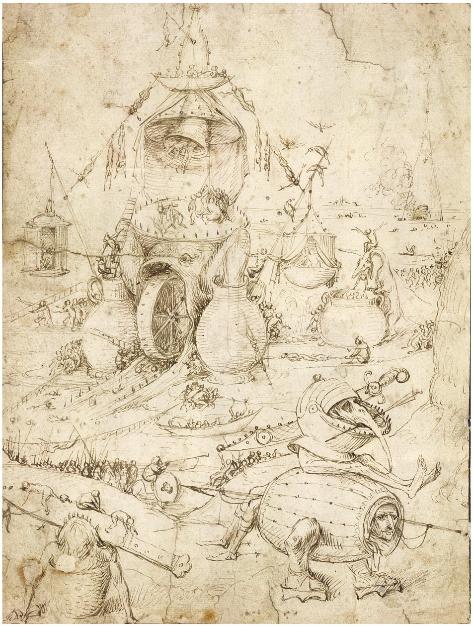 Infernal Landscape par Bosch, Hieronymus (ca 1450-1516). Penna, brunt indiskt bläck på papper, ca. 1500, Privat samling av Hieronymus Bosch