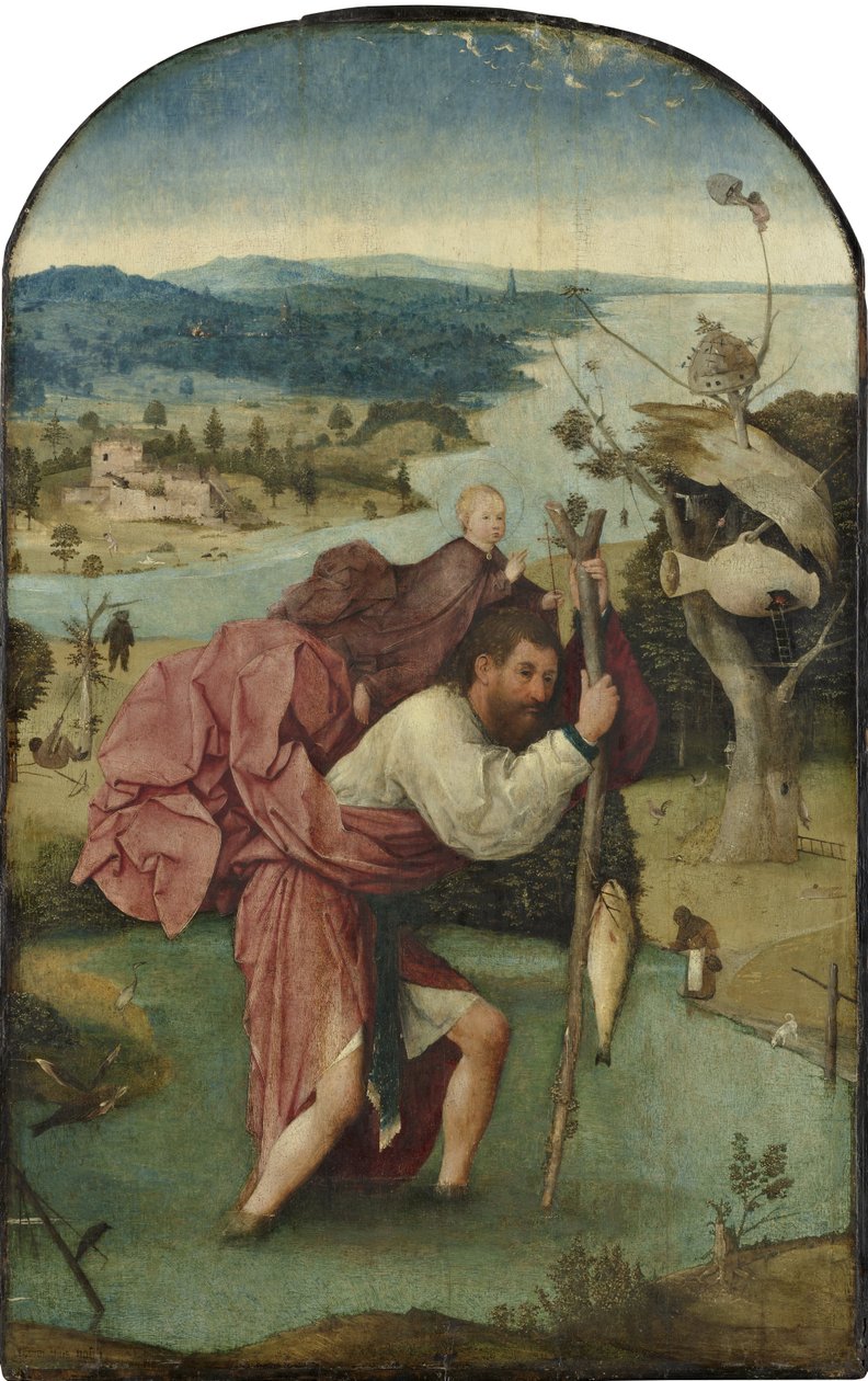 Sankt Kristoffer bärande Jesusbarnet, ca 1500 (olja på pannå) av Hieronymus Bosch