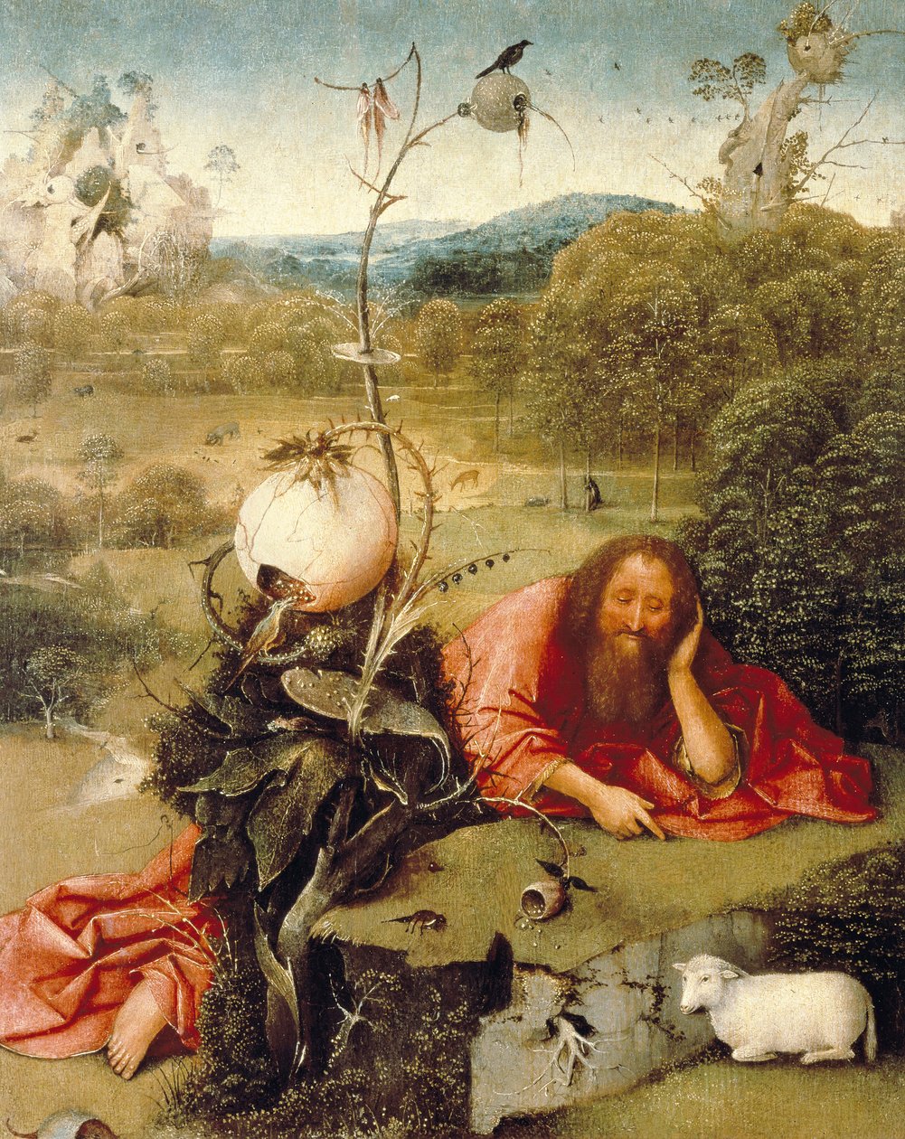 "" Johannes Döparen slumrade i naturen "" Målning av Hieronymus Van Aeken (Aken) säger Jerome Bosch (1450-1516) 1504-1505 Madrid. Lazaro Galdiano Foundation av Hieronymus Bosch