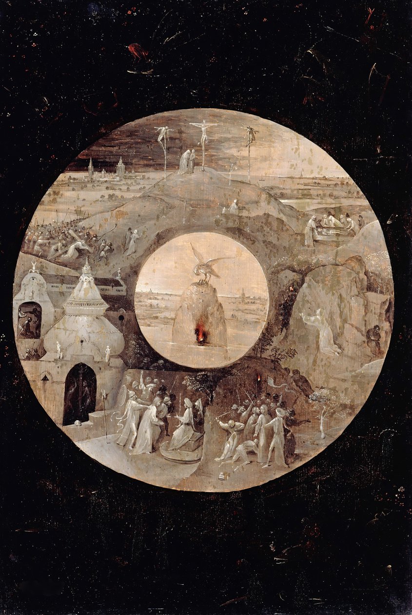 Sankt Johannes evangelisten på Patmos baksida. The Passion of the Christ, ca. 1505 av Hieronymus Bosch