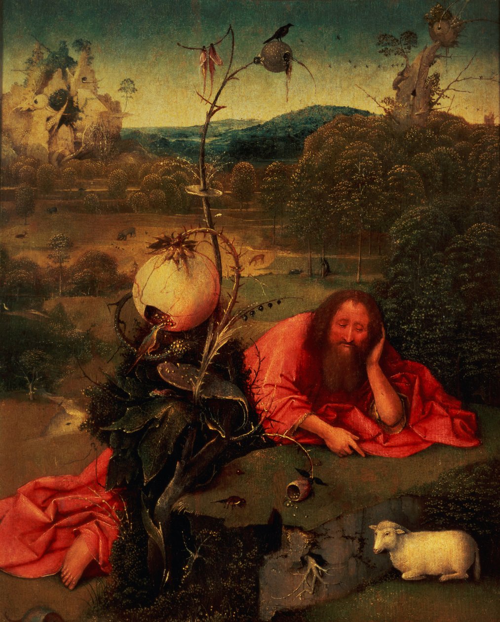 Johannes Döparen i meditation (olja på pannå) av Hieronymus Bosch