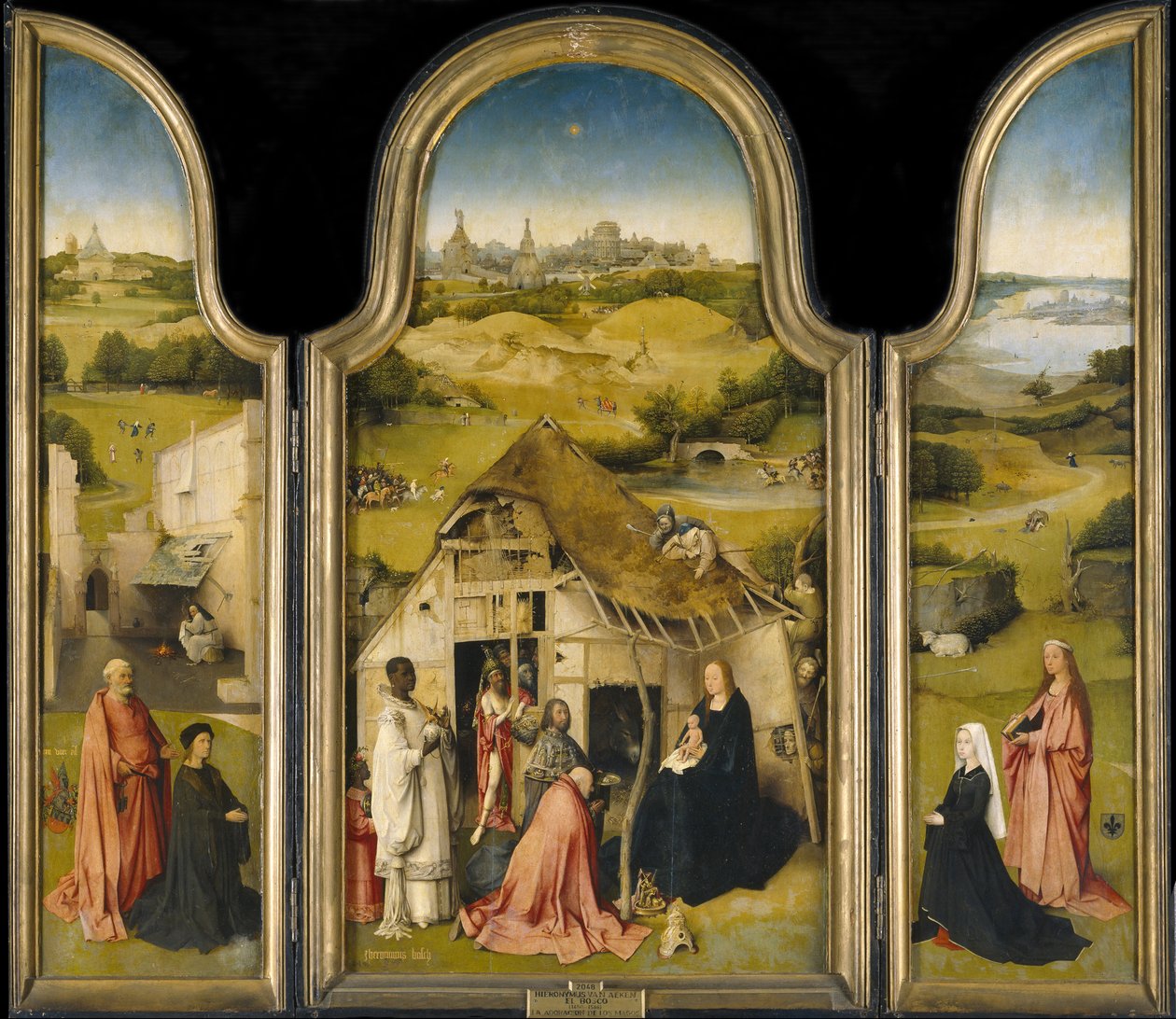 Tillbedjan av kungarna, ca. 1495 av Hieronymus Bosch
