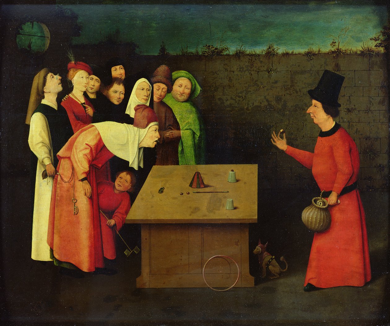 The Conjuror (olja på panel) (förrestaurering) av Hieronymus Bosch