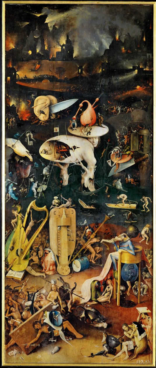 The Garden of Delights, triptyk, höger panel ... (målning på trä) av Hieronymus Bosch