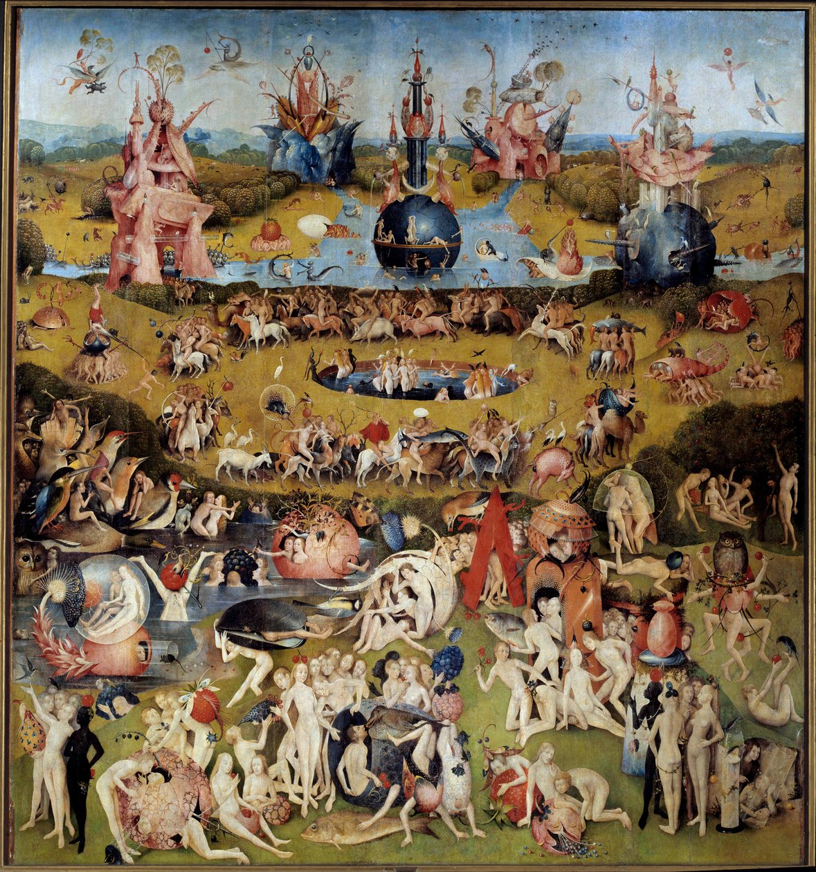 The Garden of Earthly Delights. Central panel: älskarna som njuter av frukterna av Hieronymus Bosch