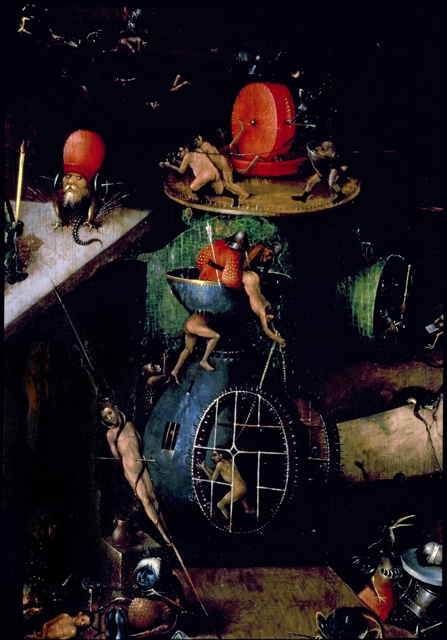 Den sista domen (altartavla): Detalj av en urna av Hieronymus Bosch