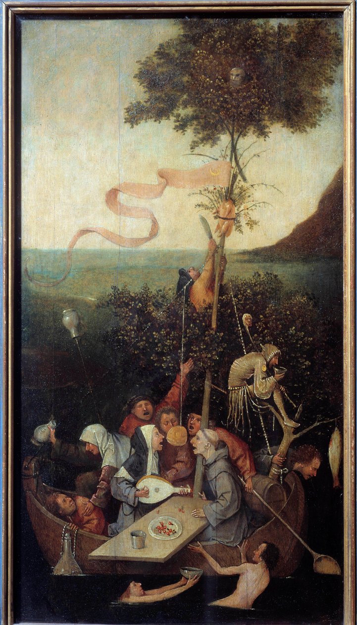 The Nave of the Crazy Scene för en grupp berusade galningar. Målning av Hieronymus Van Aeken (Aken) dit Jerome Bosch (1450-1516) av Hieronymus Bosch