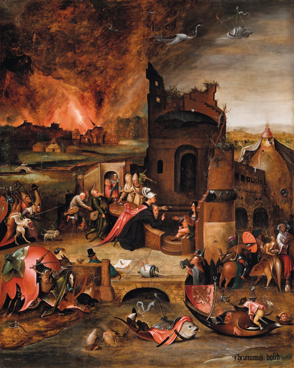 Den helige Antonius den stores frestelse (olja på trä) av Hieronymus Bosch