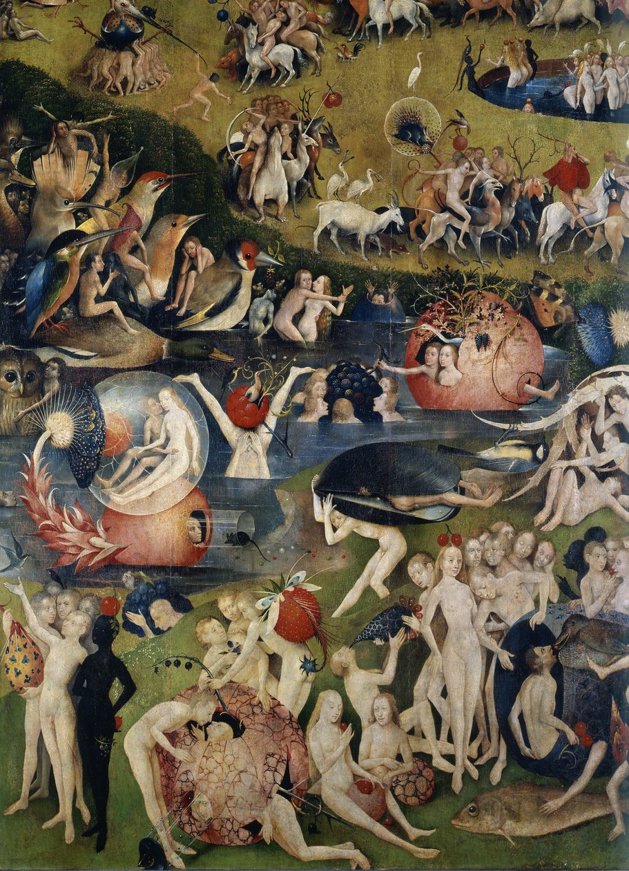 Delicens trädgård. Detalj av den centrala delen av triptyken av Hieronymus Bosch