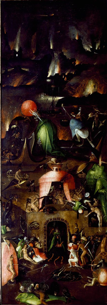 Tryptic of the Last Judgment: höger panel som representerar helvetet. Målning på trä av Hieronymus Van Aeken (Aken) dit Jerome Bosch (1450-1516) 1504 cirka sön. 167,5x60 cm Wien, konstgalleri för konstakademins historia av Hieronymus Bosch