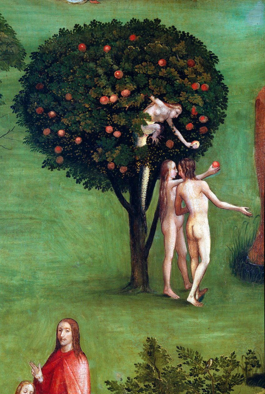 Tryptic of the Last Judgement, vänster panel. Adam och Eva i paradiset, detalj (målning på trä, ca 1504) av Hieronymus Bosch