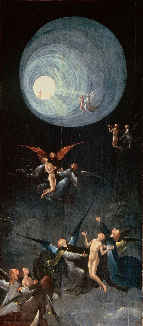 les ames bienheureuses. Le Paradis - Uppstigning till himlen. Ur: Four Visions of the Hereafter par Bosch, Hieronymus (ca 1450-1516). Olja på trä, storlek: 88,8x39,9, ca 1490-1510, Palazzo Grimani, Venedig av Hieronymus Bosch