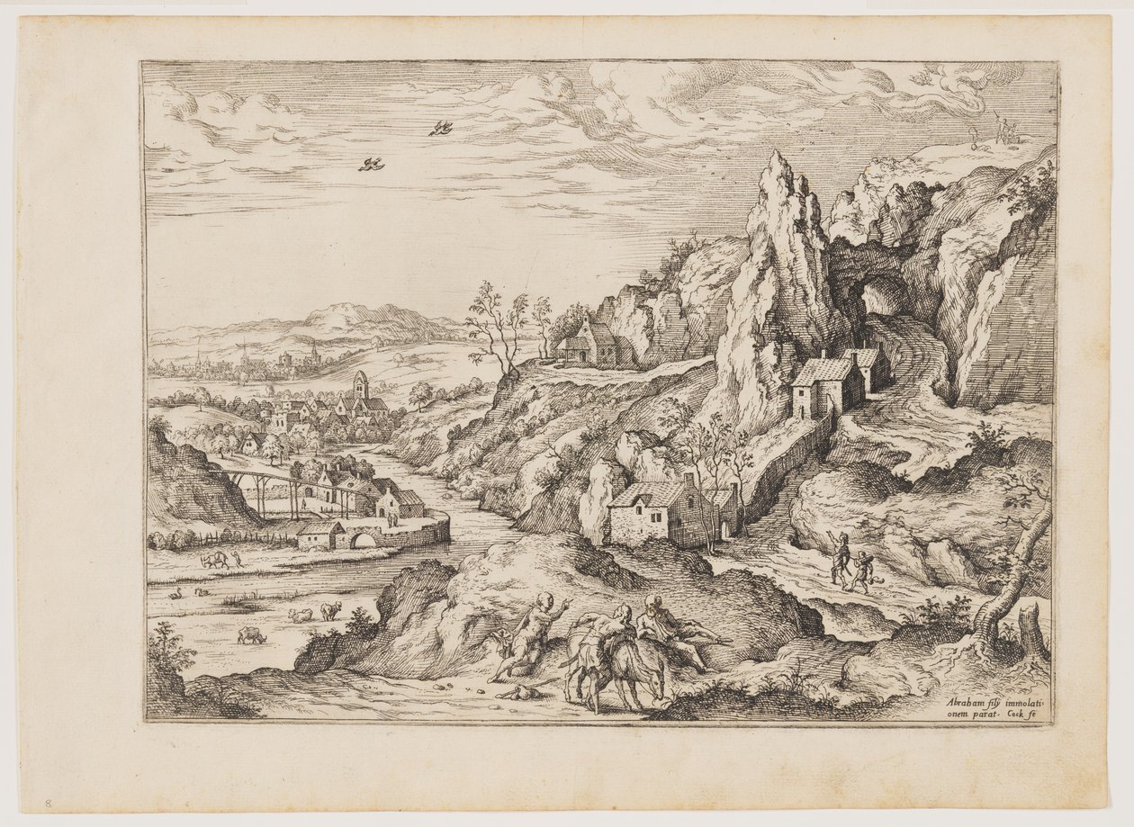Abraham och Isak på väg till offret, ur Landskap med bibliska och mytologiska scener av Hieronymus Cock