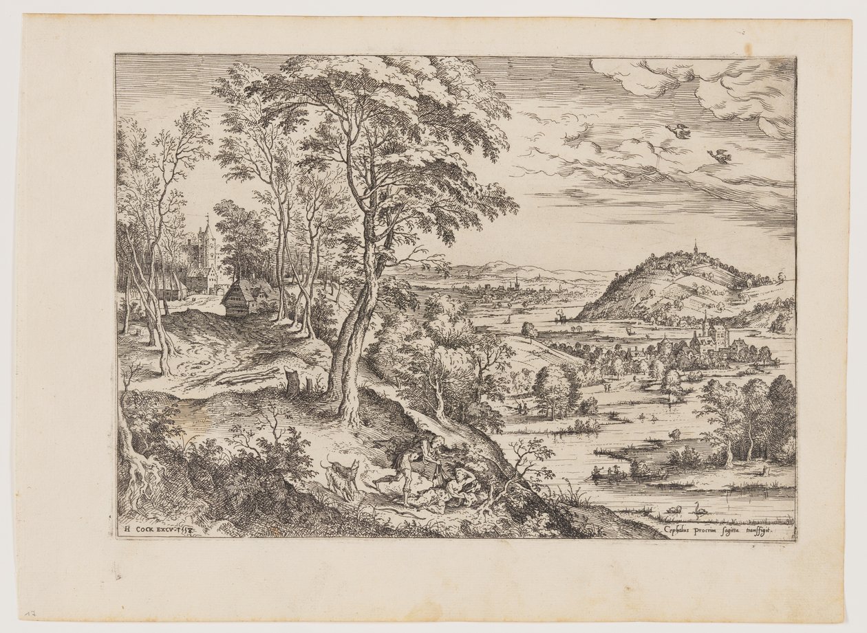Cephalus och Procris, ur Landskap med bibliska och mytologiska scener av Hieronymus Cock