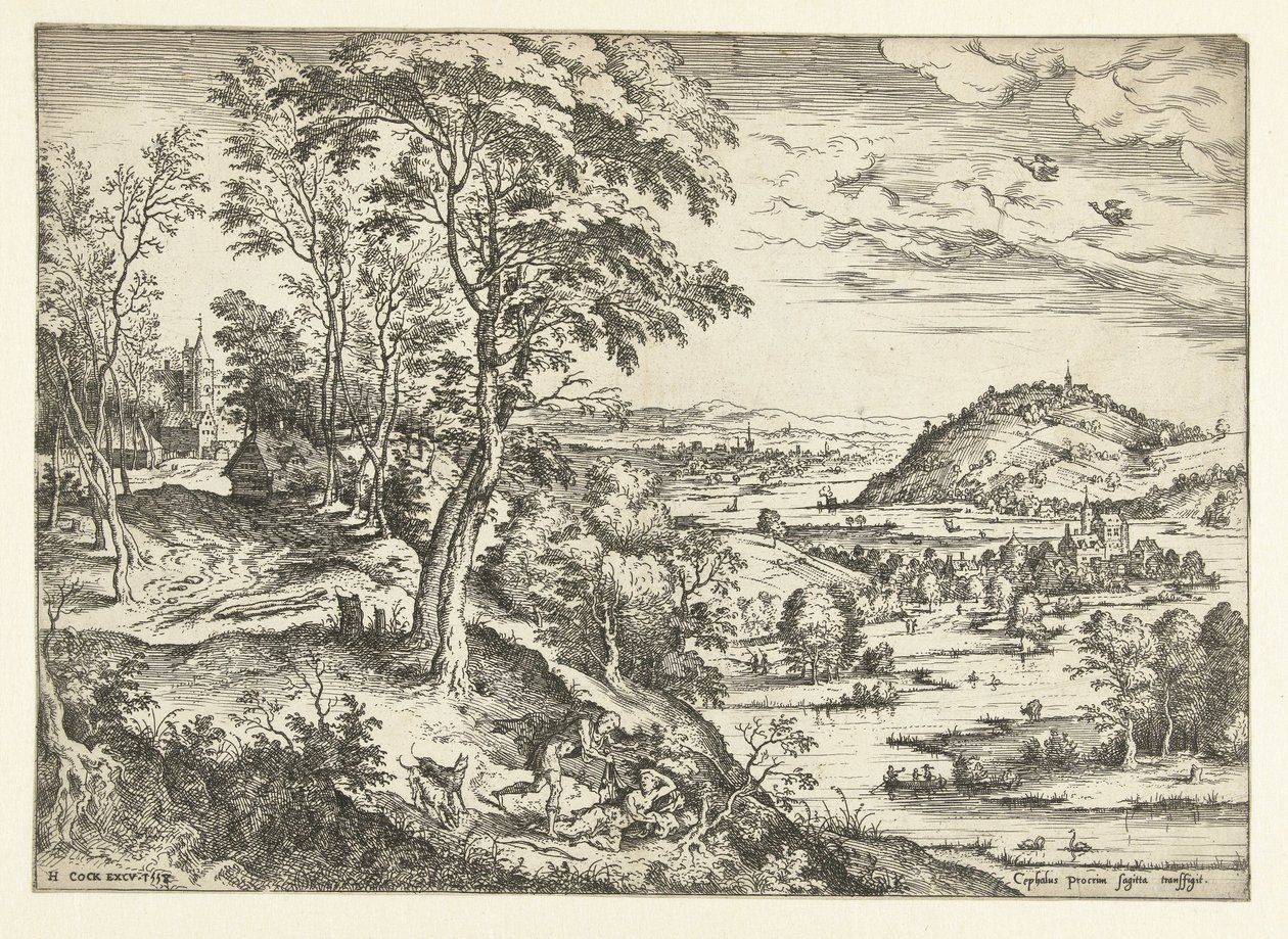 Cephalus och Procris Landskap med bibliska och mytologiska scener (serietitel) av Hieronymus Cock