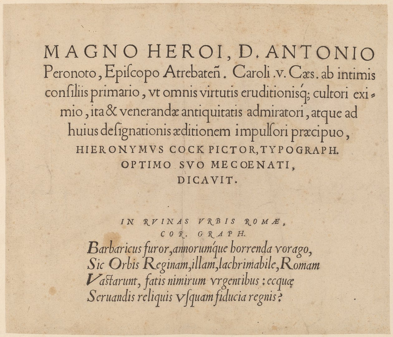 Dedikationssida av Hieronymus Cock