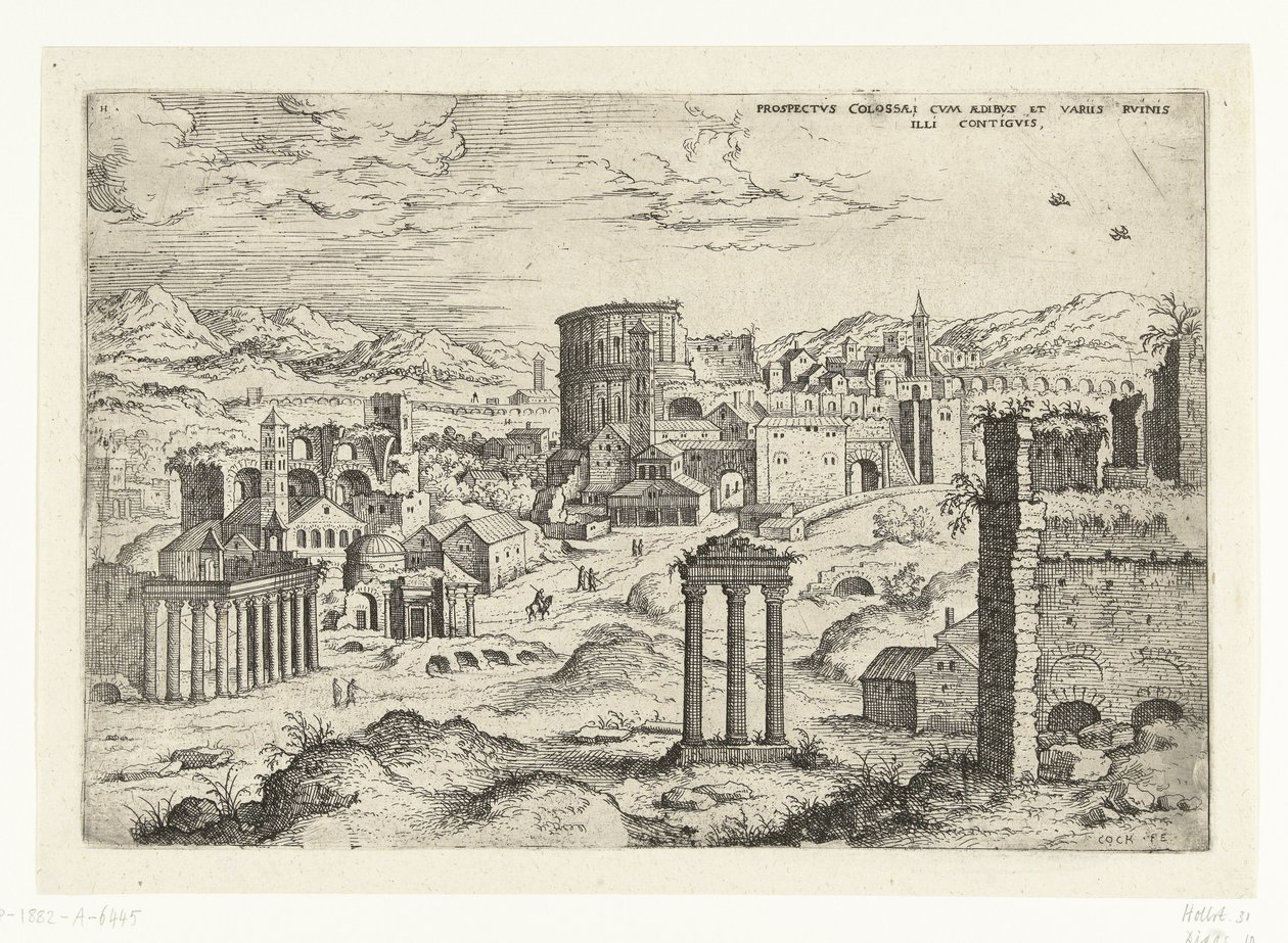 Visa på Forum Romanum (titel på objekt) Romerska ruiner (serietitel) av Hieronymus Cock